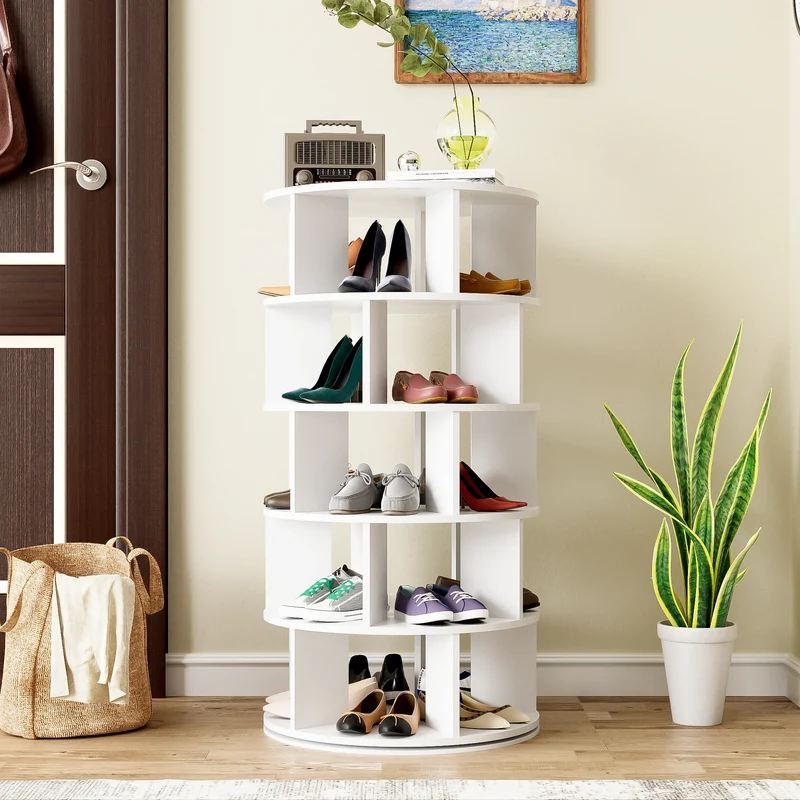 Rangement chaussures rotatif blanc, 5 niveaux et 25 compartiments