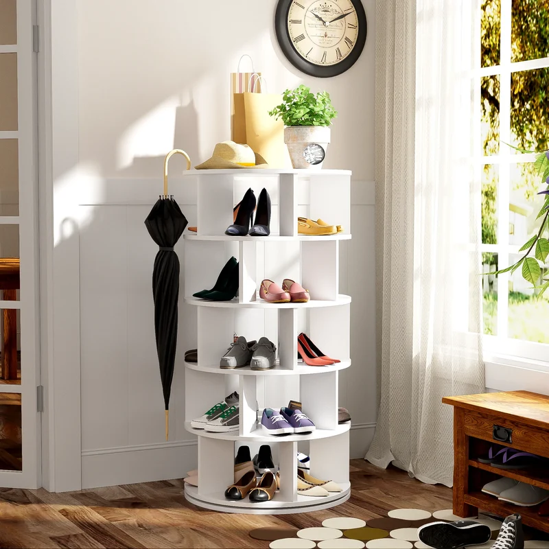 Rangement chaussures rotatif blanc, 5 niveaux et 25 compartiments