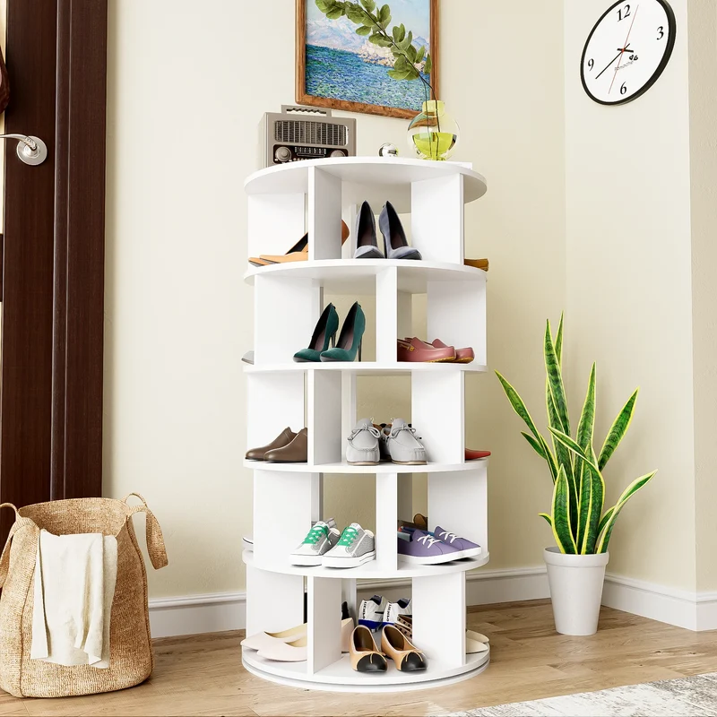 Rangement chaussures rotatif blanc, 5 niveaux et 25 compartiments