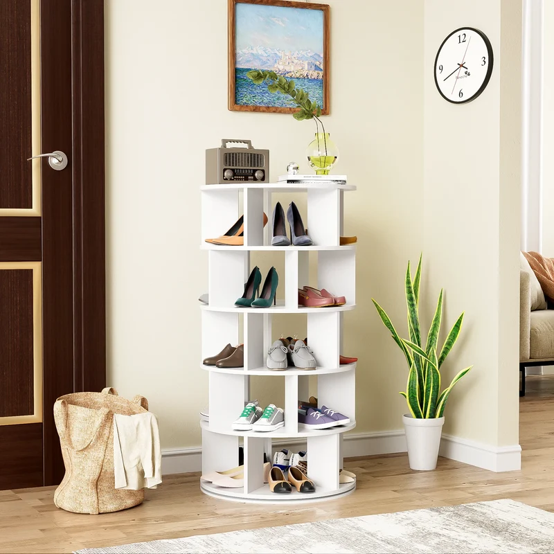 Rangement chaussures rotatif blanc, 5 niveaux et 25 compartiments