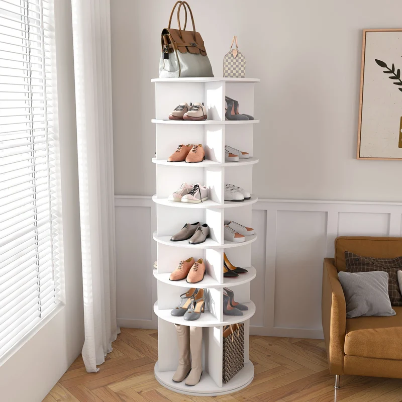 Meuble à chaussures rotatif 360° blanc, 6 ou 7 niveaux