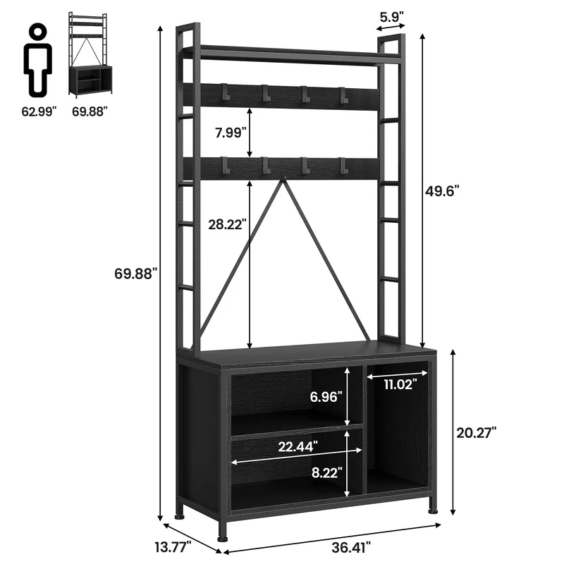 Vestiaire d'entrée noir avec banc et rangement à chaussures
