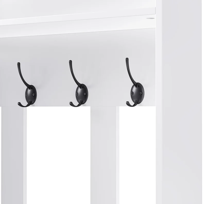 Porte-manteau d'entrée blanc avec banc à chaussures 6-en-1