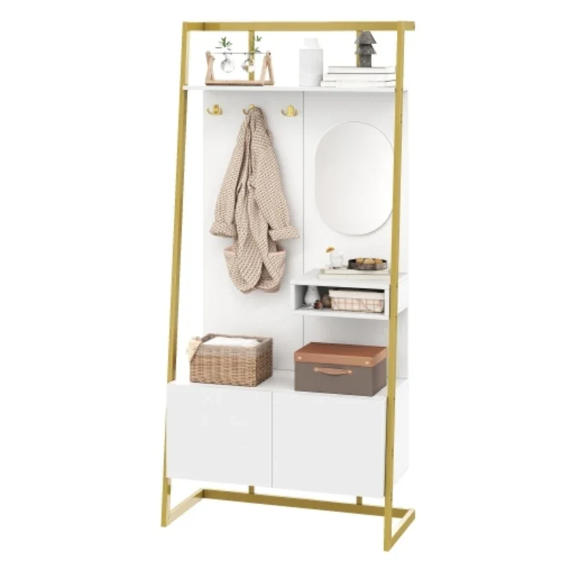 Meuble d'entrée avec miroir, patères et rangement à chaussures