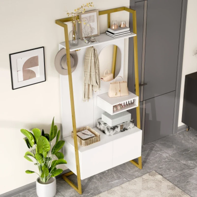 Meuble d'entrée avec miroir, patères et rangement à chaussures