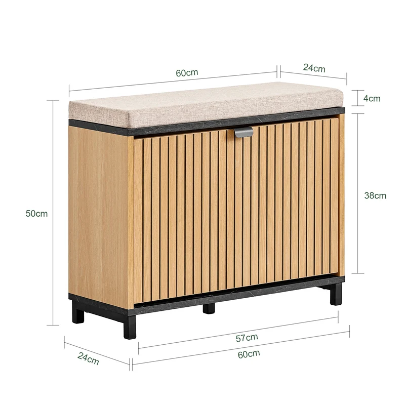 SoBuy FSR201-N Banc d’entrée avec assise rembourrée et rangement chaussures 24 cm – Abattant jusqu’au 47, style industriel noir et bois