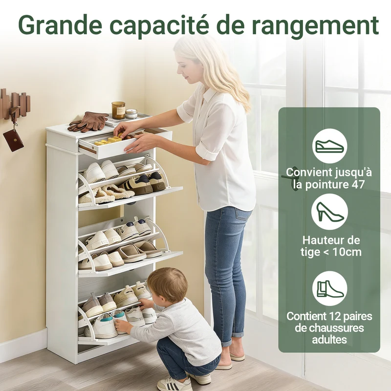 SoBuy FSR94-WG Meuble à Chaussures Slim 24 cm à 3 Abattants – Effet Bois Blanc