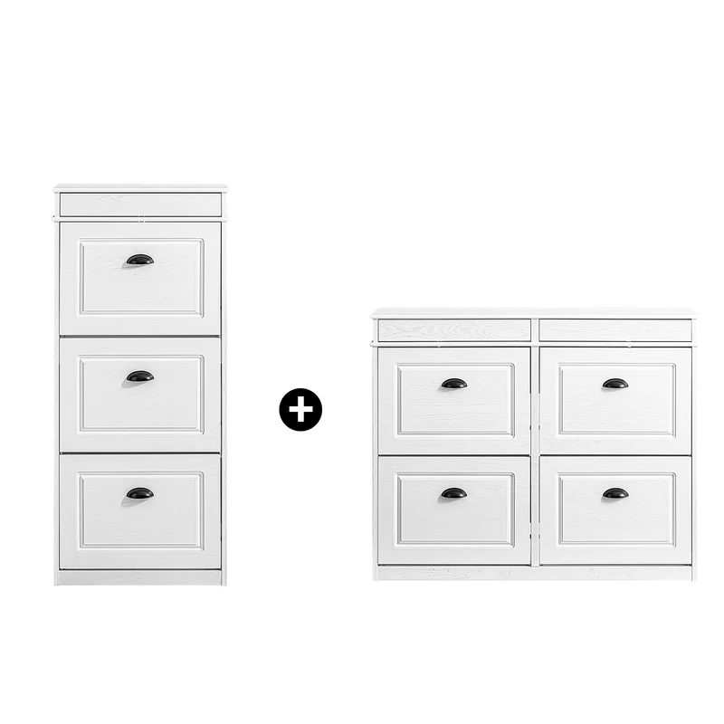 SoBuy FSR79-WG + FSR94-WG Lot de 2 Meubles à Chaussures Slim 28 Paires – Entrée Familiale XXL – Effet Bois Blanc Certifié FSC®