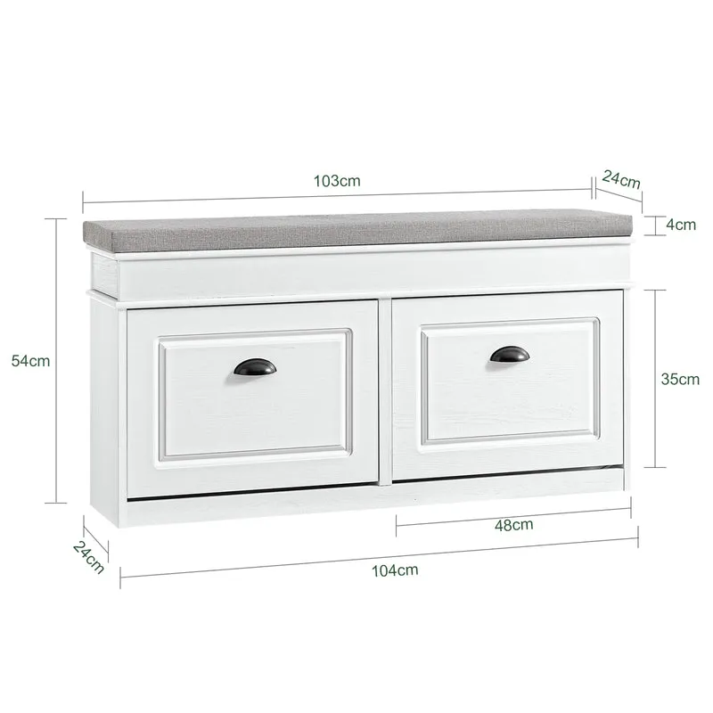 SoBuy FSR64-WG Meuble à Chaussures avec Banc d'Entrée, Coffre et Coussin – Slim 24 cm, Effet Bois Blanc