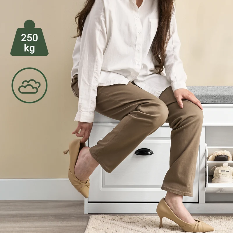 SoBuy FSR64-WG + FSR79-WG Ensemble Armoire à Chaussures avec Coussin et 4 Abattants, Gain de Place – Effet Bois Vieilli Blanc