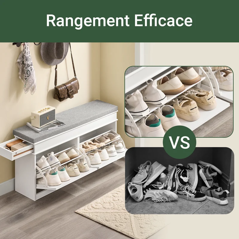 SoBuy FSR64-WG + FSR79-WG Ensemble Armoire à Chaussures avec Coussin et 4 Abattants, Gain de Place – Effet Bois Vieilli Blanc