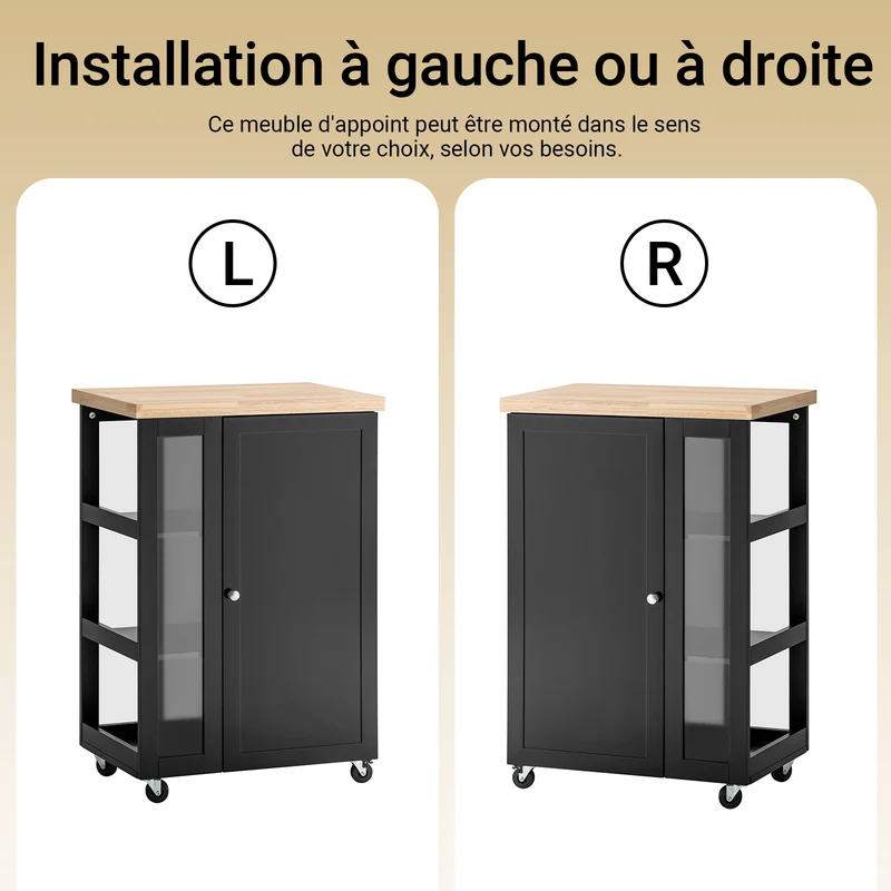 SoBuy FKW75-SCH Desserte de Cuisine à Roulettes – Plan de Travail, Placard et Étagères – Noir