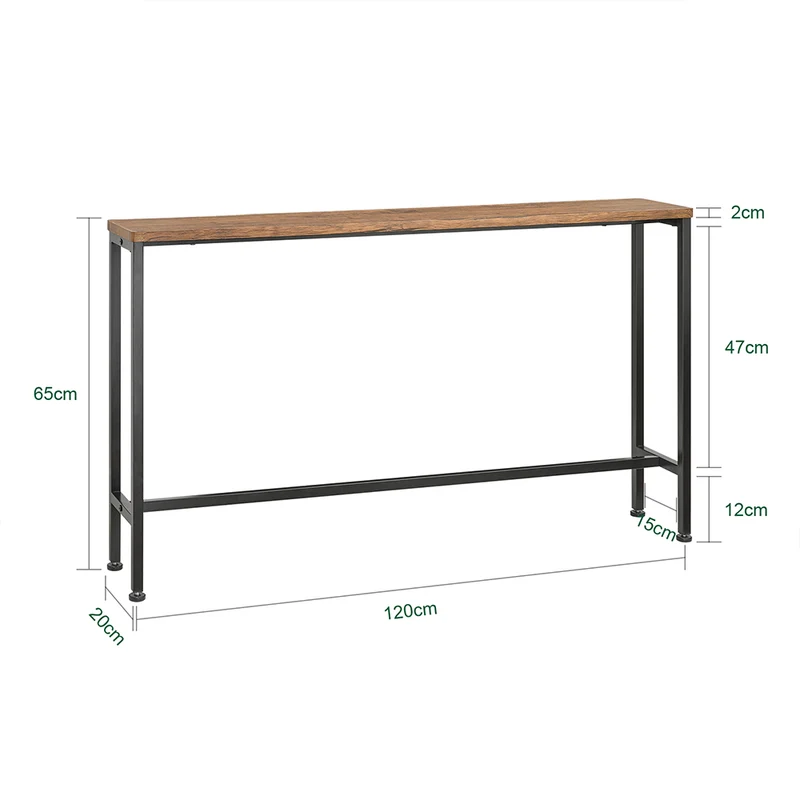 SoBuy FSB19-N Table Console Étroite, Table d'Appoint, Bout de Canapé, Table d’Entrée, Cadre et 4 Pieds en Fer, pour Salon, Entrée, Couloir, Intustriel, L120xP20xH65 cm