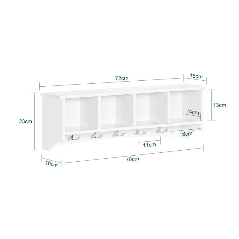 SoBuy FRG48-L-W Portemanteau Étagère Murale Porte-Manteau Salle de Bain Meuble d’Entrée avec 4 Compartiments de Rangement Et 5 Crochets Blanc