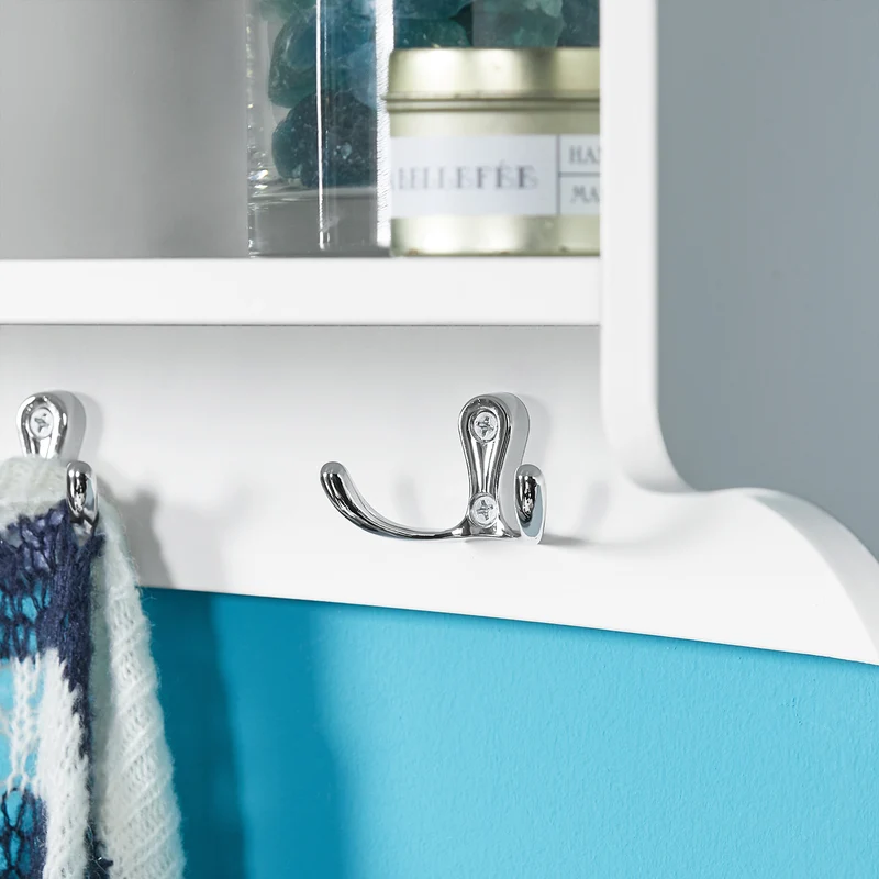 SoBuy FRG48-L-W Portemanteau Étagère Murale Porte-Manteau Salle de Bain Meuble d’Entrée avec 4 Compartiments de Rangement Et 5 Crochets Blanc