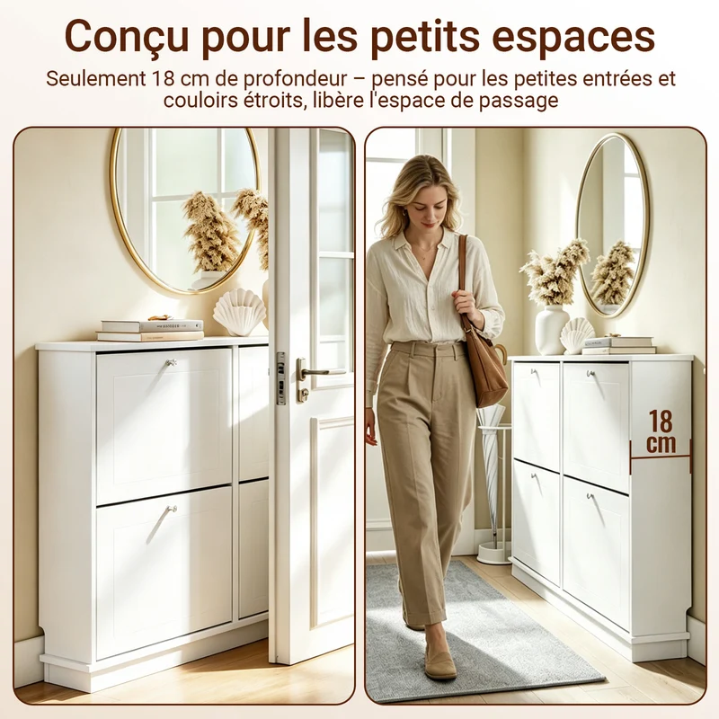 SoBuy FSR216-W Meuble à Chaussures Gain de Place Ultra-Slim 18cm – Entrée Étroite – 105x18x78 cm Blanc
