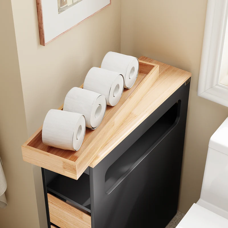 SoBuy BZR54-II-SCH Meuble Salle de Bain sur Roulettes, 3 Tiroirs avec Séparateurs, Étagère Ouverte – 65x23x82 cm, Noir
