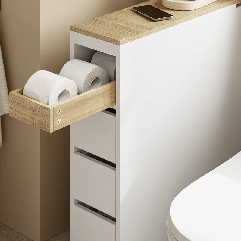 SoBuy BZR54-K-W Meuble WC Rangement 20 cm – 3 Tiroirs, Étagère Mobile, Roulettes Discrètes, Anti-Basculement – 60×20×82 cm, Blanc