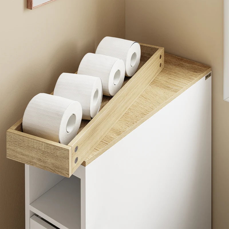 SoBuy BZR54-K-W Meuble WC Rangement 20 cm – 3 Tiroirs, Étagère Mobile, Roulettes Discrètes, Anti-Basculement – 60×20×82 cm, Blanc