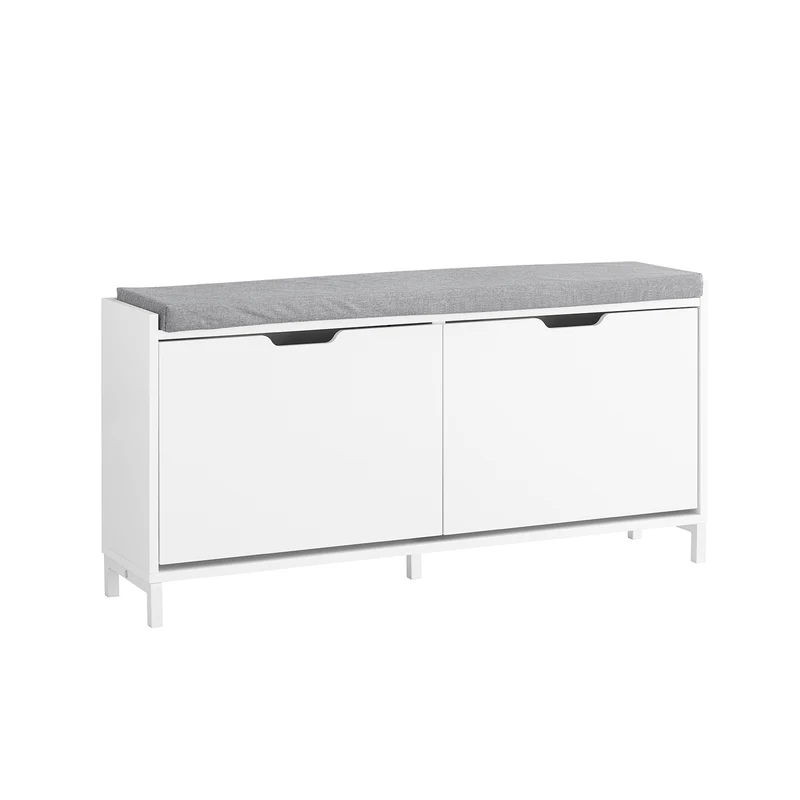 SoBuy FSR151-L-W Banc à Chaussures avec 4 Compartiments et Coussin Confortable, pour Entrée et Couloir, Compact – L105×P24×H52 cm, Charge 250 kg, Bois, Blanc