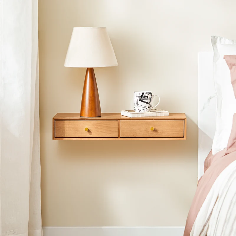 SoBuy FHK37-N Étagère Murale Flottante avec 2 tiroirs, pour Chambre, entrée & Salon, hêtre Massif, L60 × P20 × H10 cm, Naturel