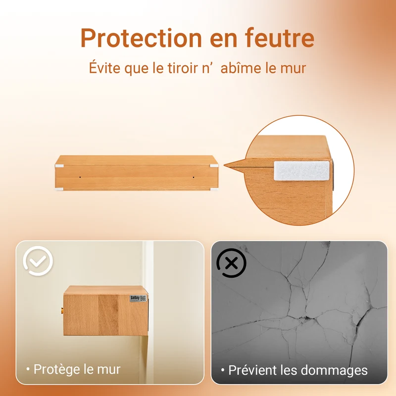 SoBuy FHK37-N Étagère Murale Flottante avec 2 tiroirs, pour Chambre, entrée & Salon, hêtre Massif, L60 × P20 × H10 cm, Naturel