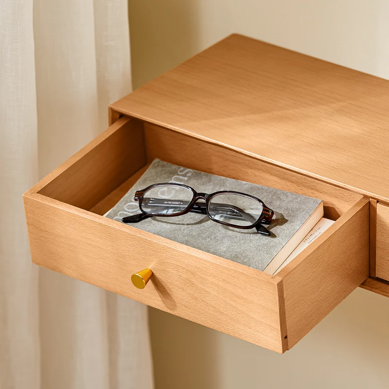 SoBuy FHK37-N Étagère Murale Flottante avec 2 tiroirs, pour Chambre, entrée & Salon, hêtre Massif, L60 × P20 × H10 cm, Naturel