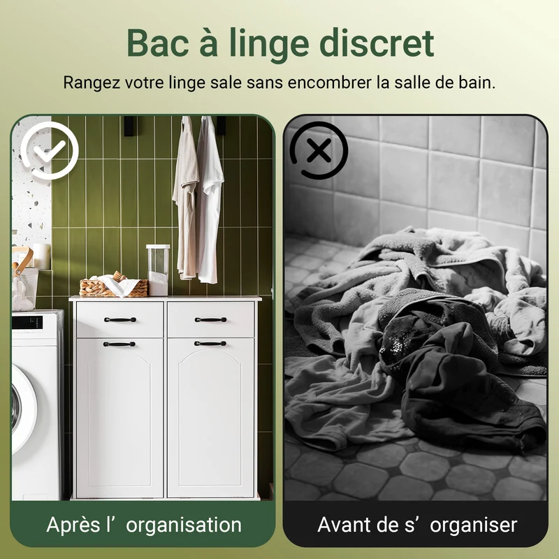 SoBuy BZR208-W Meuble Salle de Bain avec Panier à Linge, 2 Paniers et Tiroirs, pour Salle de Bain et WC, Rangement Optimisé – L79,5×P38×H90 cm, Bois, Blanc