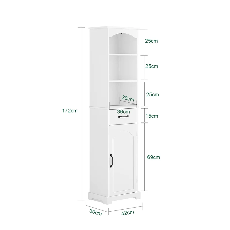 SoBuy BZR206-W Colonne Salle de Bain avec Tiroir et Étagères Réglables, Gain de Place, pour Salle de Bain et WC, Usage Quotidien – L42×P30×H173 cm, Bois, Blanc