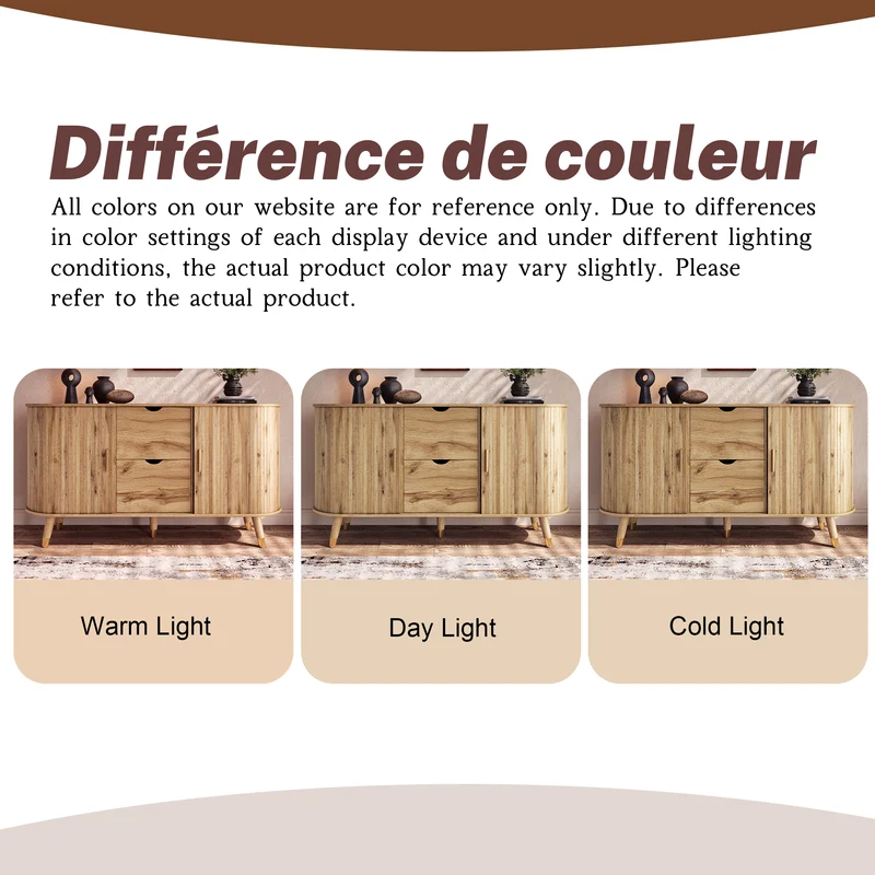 Buffet effet bois, rangement moderne à portes texturées 140x40x79.5cm PILLOWGLASS