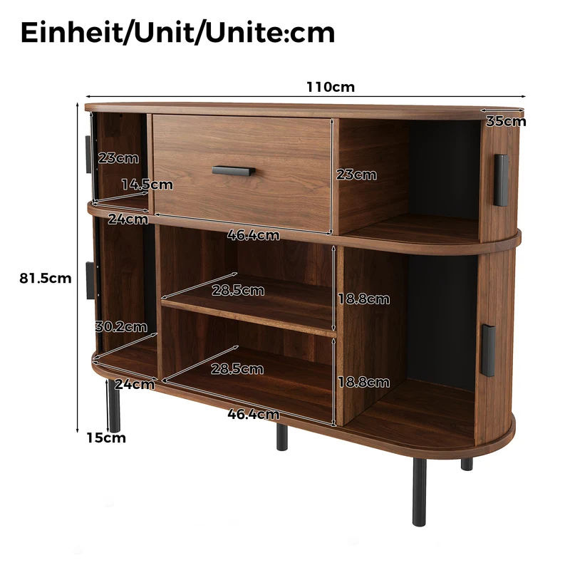 Buffet effet noyer à portes coulissantes et tiroir, style vintage 110 cm PILLOWPLACE
