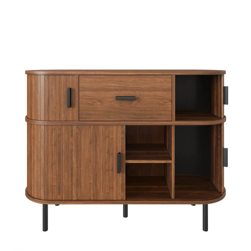 Buffet effet noyer à portes coulissantes et tiroir, style vintage 110 cm PILLOWPLACE