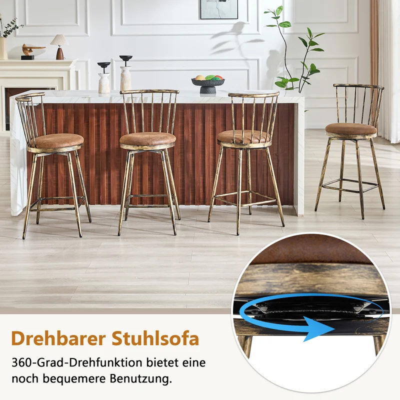 Lot de 2 tabourets de bar pivotants tissu marron effet bronze vieilli, style Windsor industriel PINEBASKET