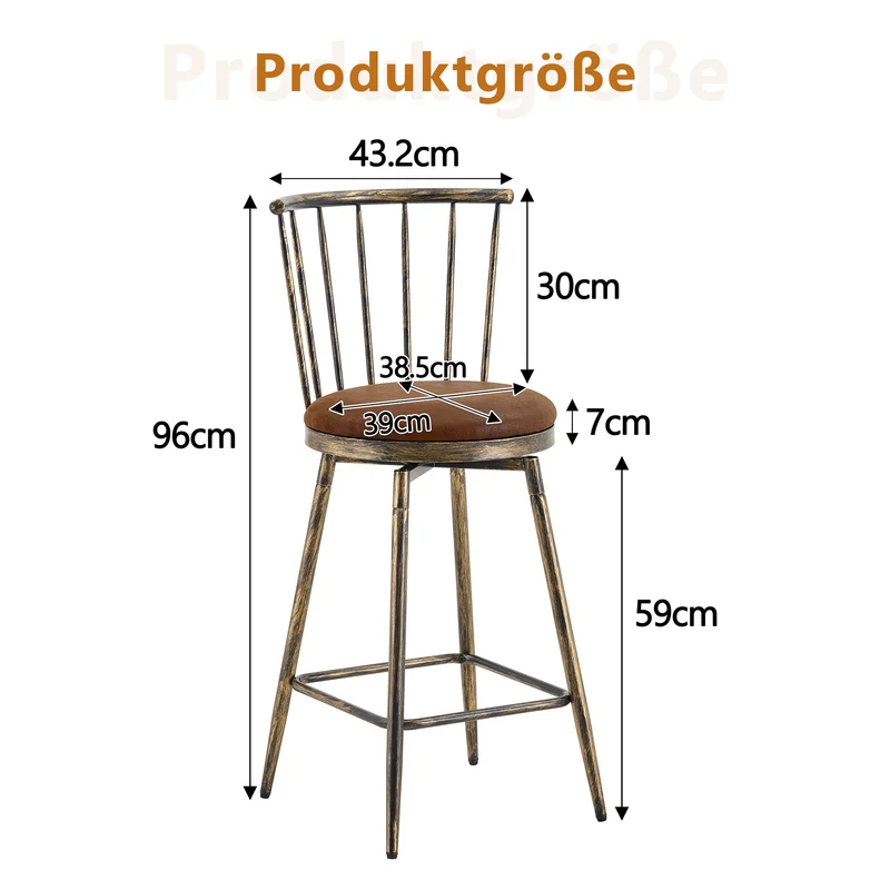 Lot de 2 tabourets de bar pivotants tissu marron effet bronze vieilli, style Windsor industriel PINEBASKET