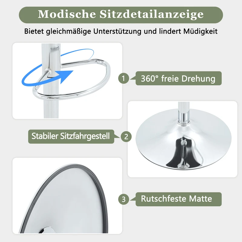 Lot de 2 tabourets de bar tissu gris clair réglables, pivotants à 360° et repose-pieds PLANTGLASS