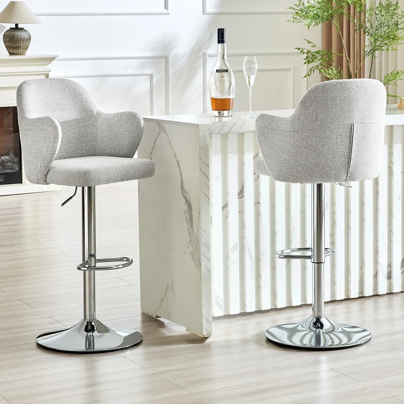 Lot de 2 tabourets de bar tissu gris clair réglables, pivotants à 360° et repose-pieds PLANTGLASS
