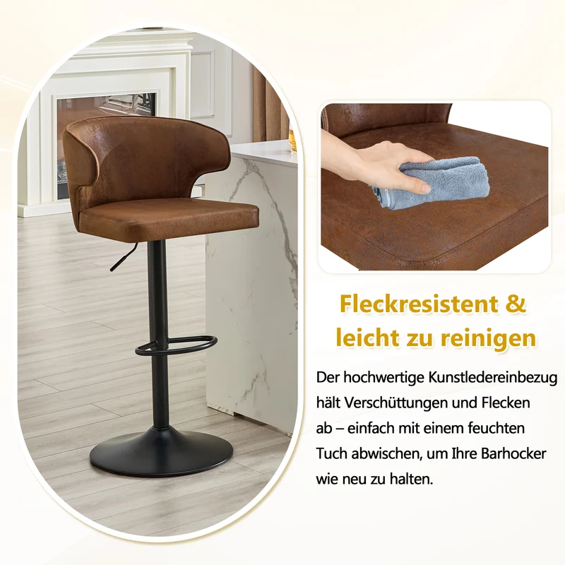 Lot de 2 tabourets de bar marron en similicuir incurvé et repose-pieds PINEPRIME