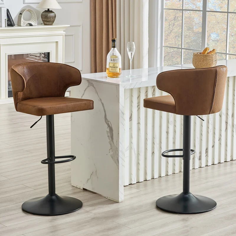 Lot de 2 tabourets de bar marron en similicuir incurvé et repose-pieds PINEPRIME