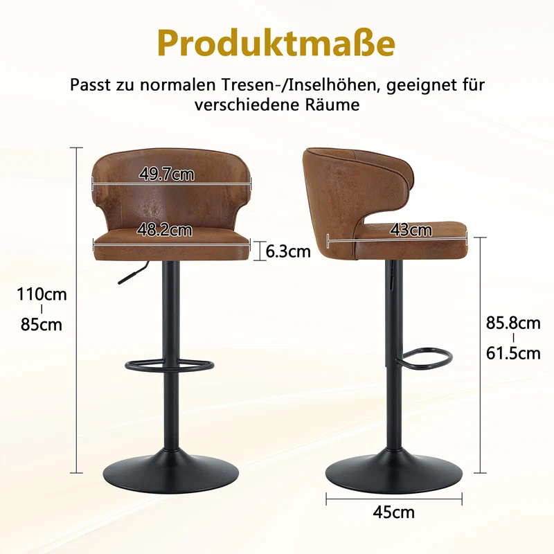 Lot de 2 tabourets de bar marron en similicuir incurvé et repose-pieds PINEPRIME