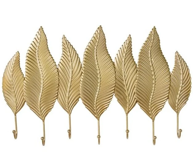 Porte Manteau Mural Feuille Ondulée Dorée