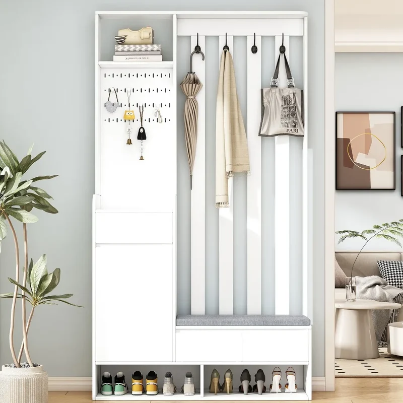 Meuble d’entrée avec banc, patères et rangement à chaussures