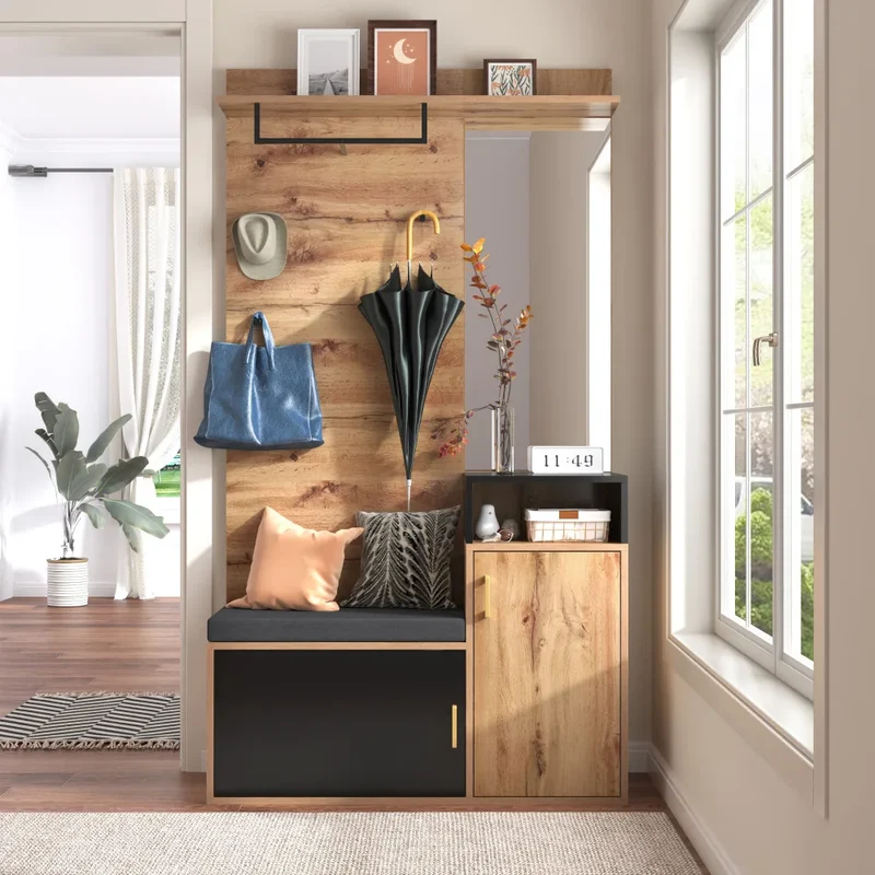 Ensemble meuble d’entrée avec miroir, banc et rangement chaussures