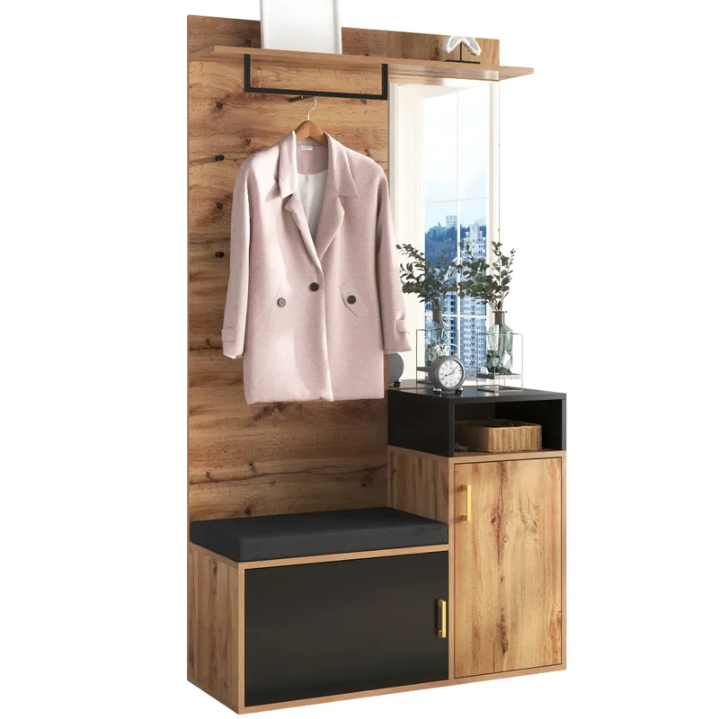 Ensemble meuble d’entrée avec miroir, banc et rangement chaussures