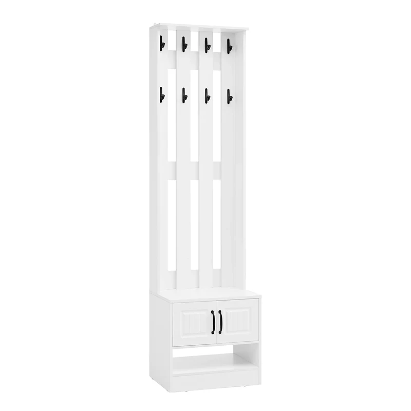 Meuble à chaussures blanc avec banc, portes et patères