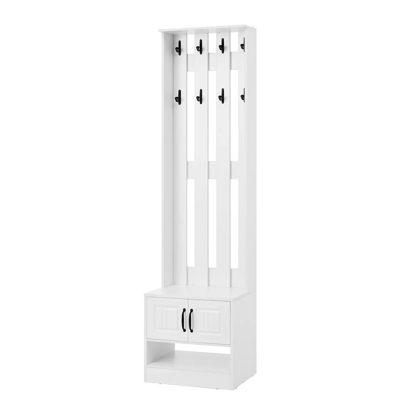 Meuble à chaussures blanc avec banc, portes et patères