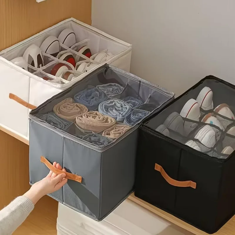 Organiseur à chaussures pliable 12 compartiments avec couvercle transparent