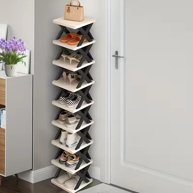 Étagère à chaussures pliable en plastique, 6 ou 9 niveaux