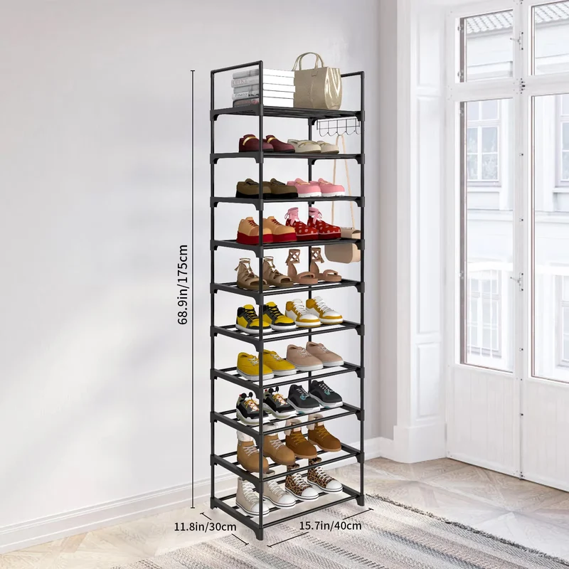 Porte-chaussures en métal 10 niveaux avec crochets