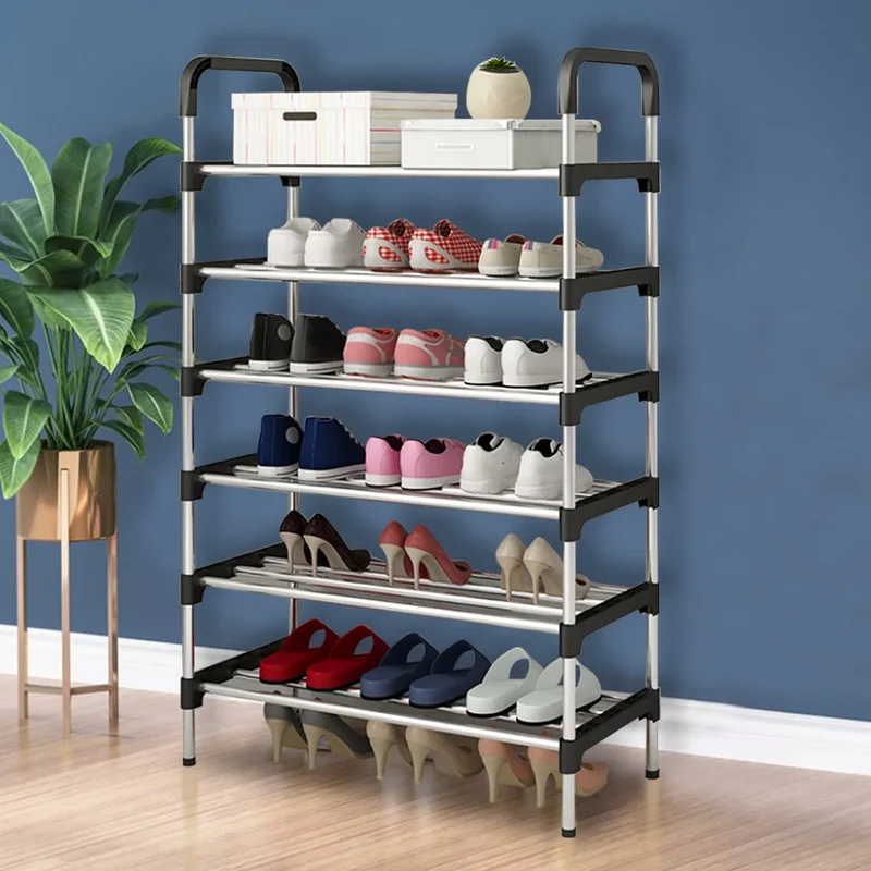 Étagère à chaussures métal 6 niveaux, rangement vertical
