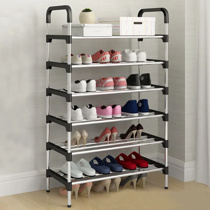 Étagère à chaussures métal 6 niveaux, rangement vertical
